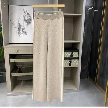 2023 הגעה חדשה צבע טהור רחב הרגל המכנסיים באורך מלא רופף סרוג נשים מכנסיים מזדמנים אופנה נשית בגדים X134