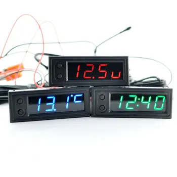 3 ב-1 המכונית מדחום Volmeter שעון תצוגה דיגיטלית LED אלקטרוני שעון רב תכליתי טמפרטורה מתח מד שעון זמן