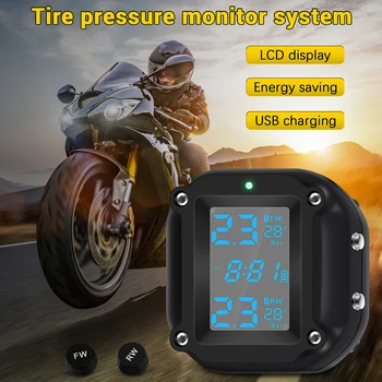 אופנוע צמיג בלחץ לפקח על מערכת מוטו TPM אוטומטי אופניים הצמיג אזעקה LCD צג בזמן אמת על שני גלגלים אופנוע