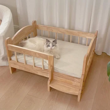 ארבע עונות עמיד חתול הבית של עץ מלא גדר מחמד במיטה להסיר בד כלבייה עבור החתול בטוח בטוח במיטה של החתול