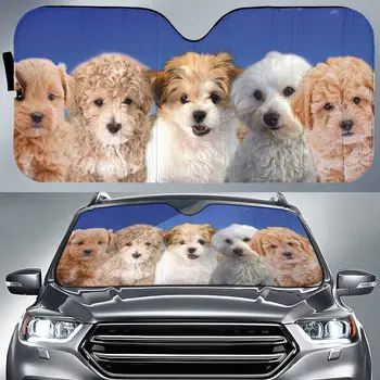 מצחיק דודל צוות כחול דפוס המכונית שמשיה, שרבוטים אוטומטי שמשיה עבור רכב תפאורה, דודל חלון המכונית שמש כיסוי עבור כלבים, מכונית