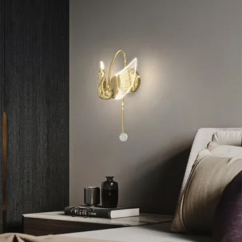 נורדי LED מנורת קיר ברבור קיר אור זהב פמוטי תאורה פנימית לעיצוב הבית הסלון לחדר השינה ליד המיטה-תאורה