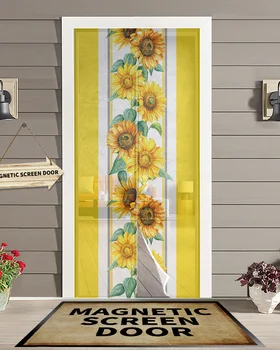 צהוב בצבעי מים חמניות מגנטי לדלת וילון סלון, חדר השינה בבית נגד יתושים מסך הדלת וילון