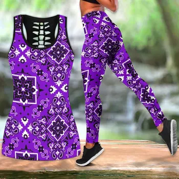 קיץ אופנה ספורט האפוד חליפות פייזלי בנדנה PatternPrint יוגה SuitXS-8XL