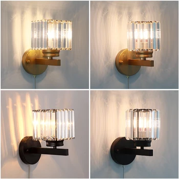 קריסטל מודרני אורות קיר מנורות קיר נורדי השינה מנורה עיצוב תאורה ביתית בסלון לצד המיטה מראה הקיר מתקן משוך את המתג